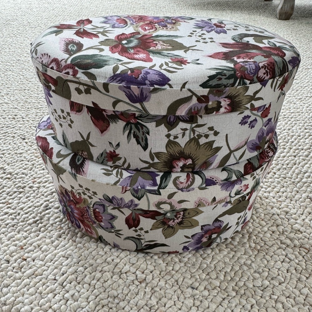 Set of 2 vintage oval floral fabric boxes / jewelry boxes / dressing table boxes